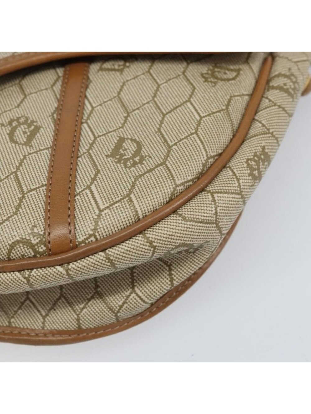 Authentic Christian Dior Honeycomb Canvas Shoulder Bag PVC Beige Gold - Picture 3 of 16